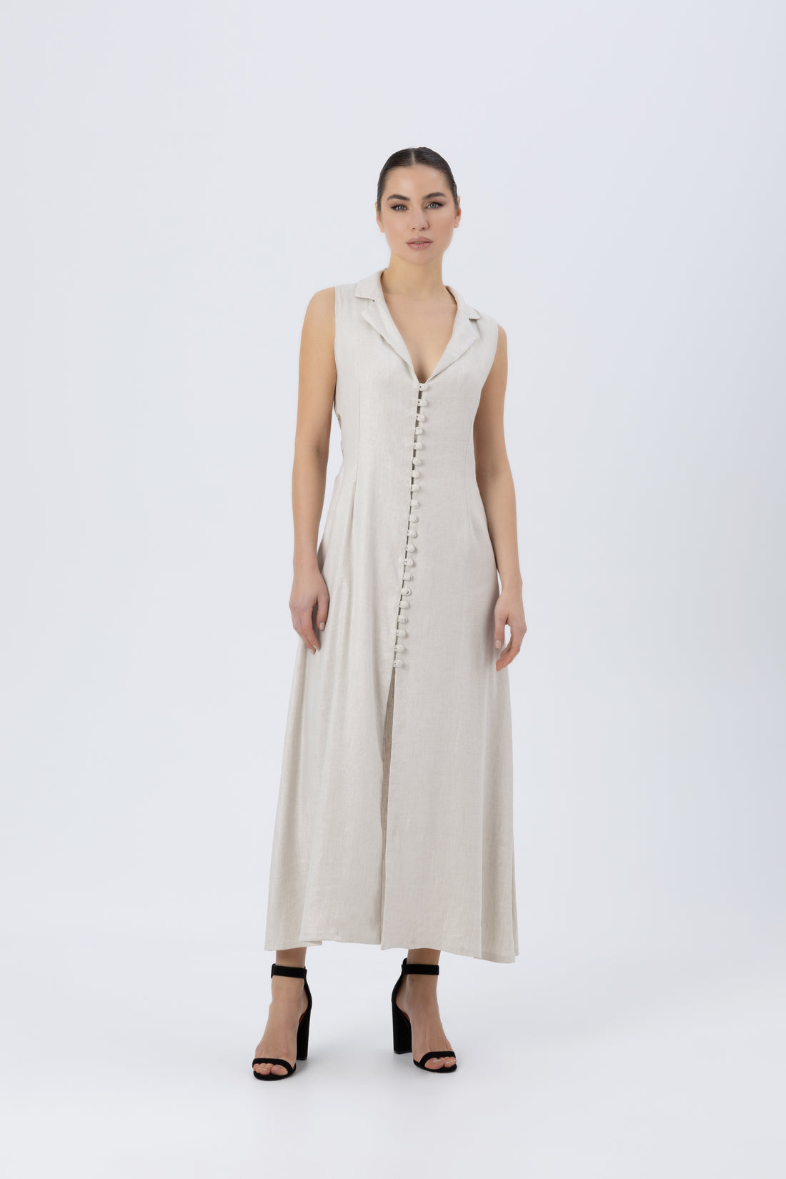 Luminous Sand Linen Dress